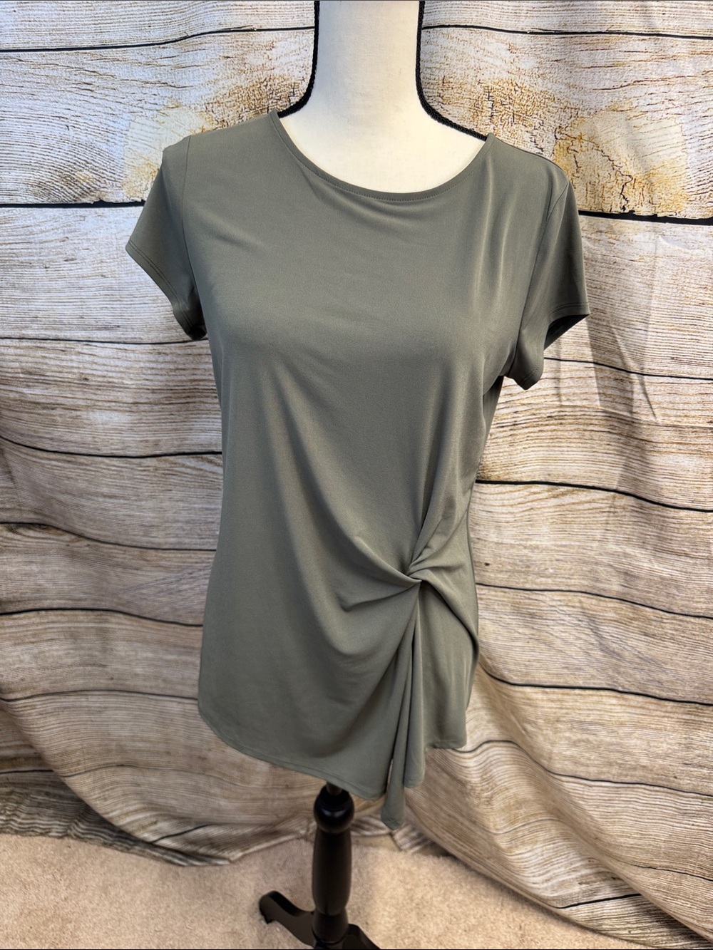 INC International Concepts Olive Green Twist-Side Short Sleeve Tee